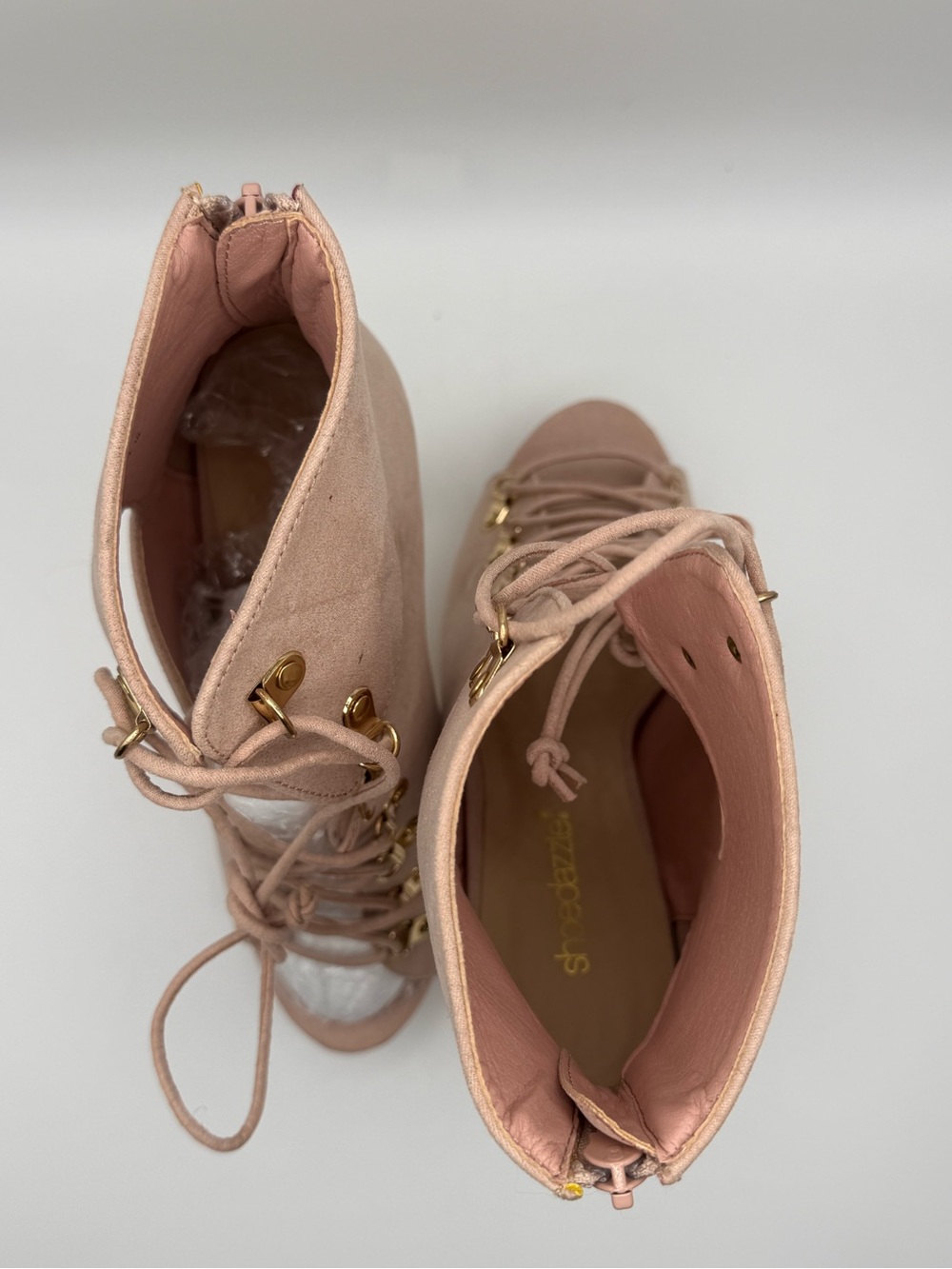 924-Shoe Dazzle Blush Pink Lace-Up Suede Ankle Boots